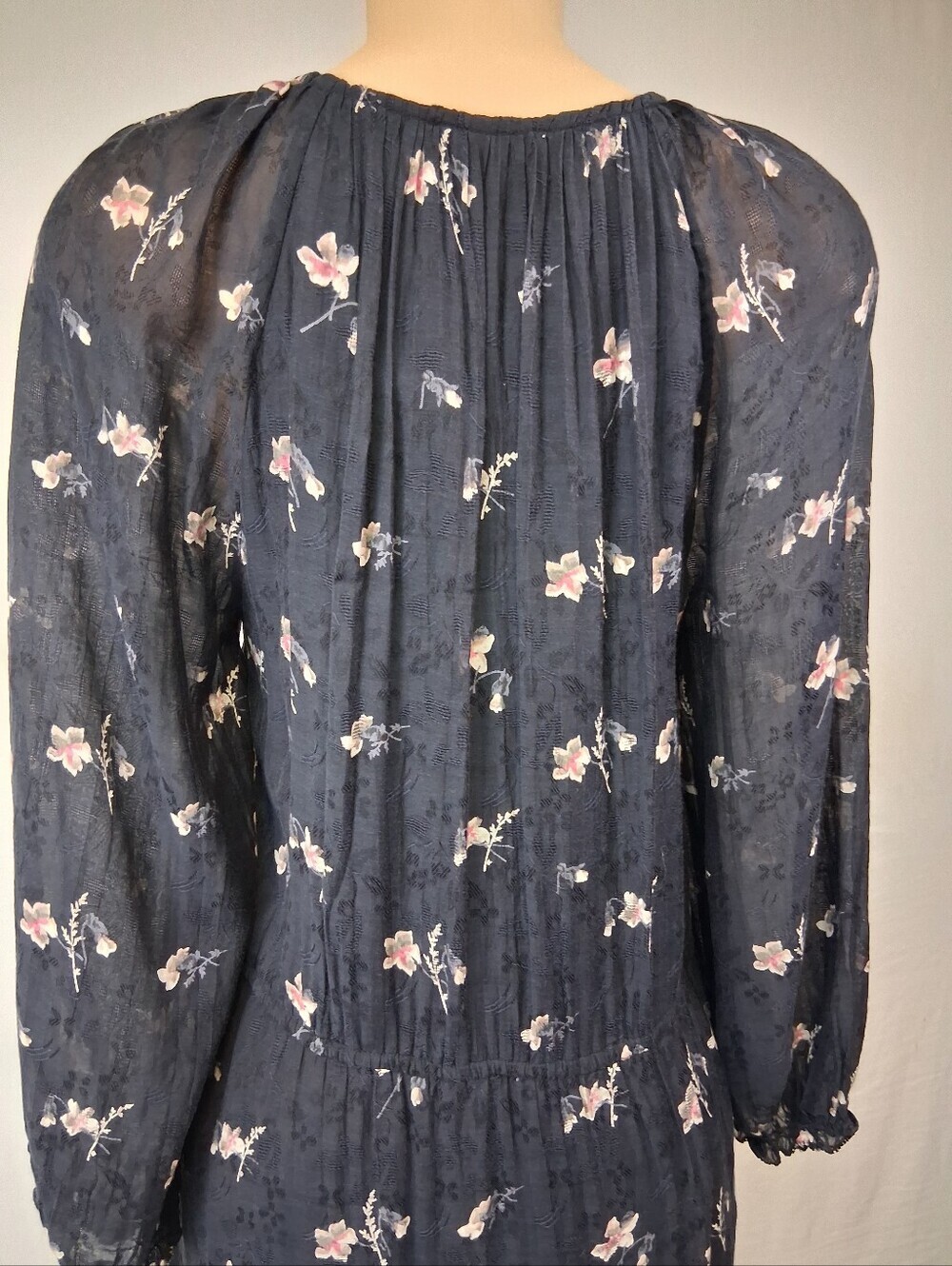 Joie Black Floral Button-Front Long Sleeve Boho spring Midi Dress Size L - Picture 6 of 17